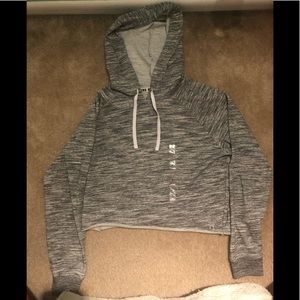 Grey and White Cropped Hooded PINK sweater